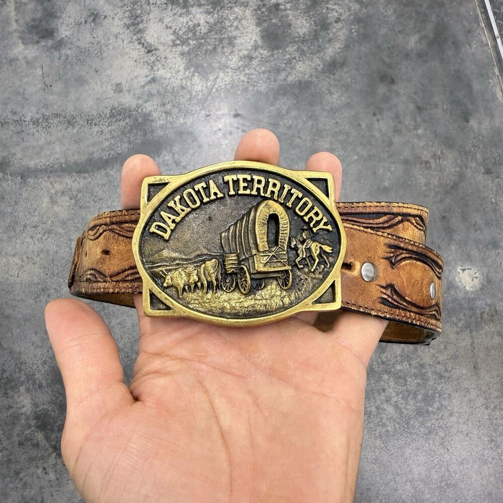 Dakota Territory Conestoga Wagon Belt Buckle By Heritage Mint Ltd W/ Belt Sz 32